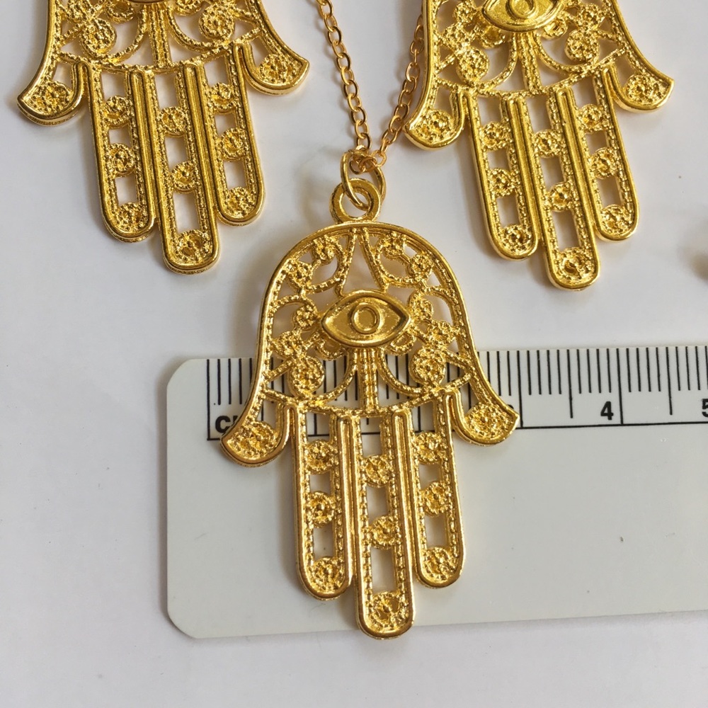 Hamsa Evil Eye Necklace & Earring Set - Picture 7 of 7